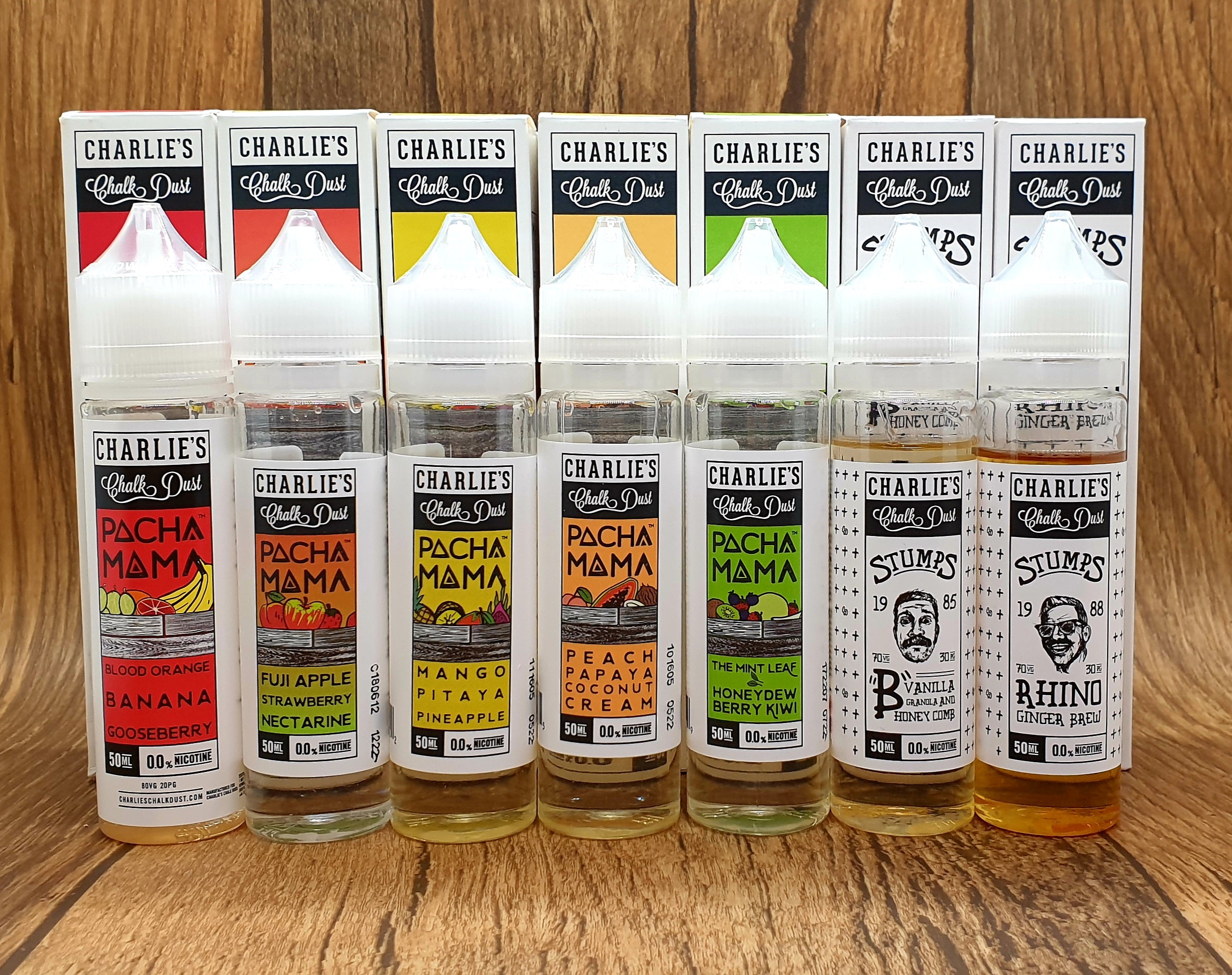 Sélection de E-liquides de la marque Charlie's Chalk Dust dont la gamme Pachamama, saveurs fruité et fruité frais.