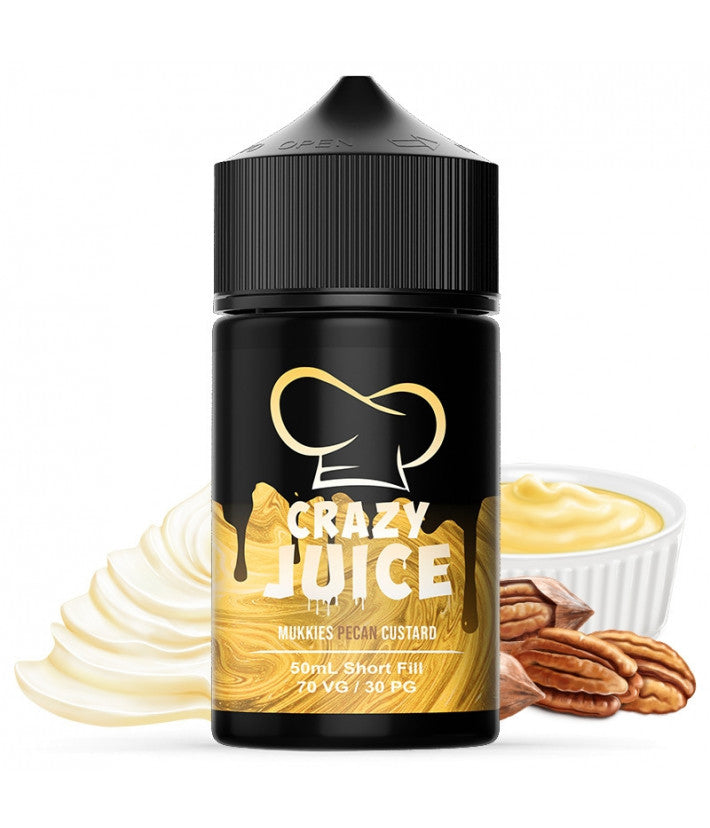 Crazy Juice vous propose ses fabuleux Mukkies, crémeux, doucereux et gourmand à souhait ! La noix de pecan ici nous amène ce petit goût torréfié, fort apprécié des fins connaisseurs.